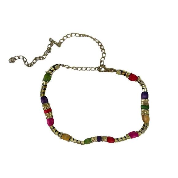 VTG Retro Belt 80s Gold Chain Tiered Wood Rainbow Multicolor Beads Gold Metal main image 13
